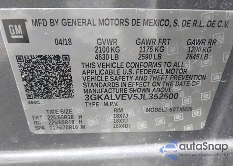 2018 GMC Terrain Slt from USA, damaged, VIN 3GKALVEV5JL352500